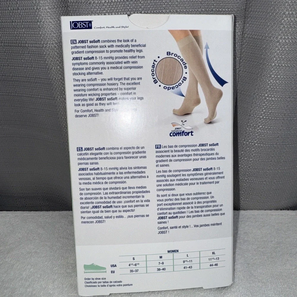 Jobst Sosoft Large Black Knee CT 8 - 15 mmHg Support Compression Socks Brocade